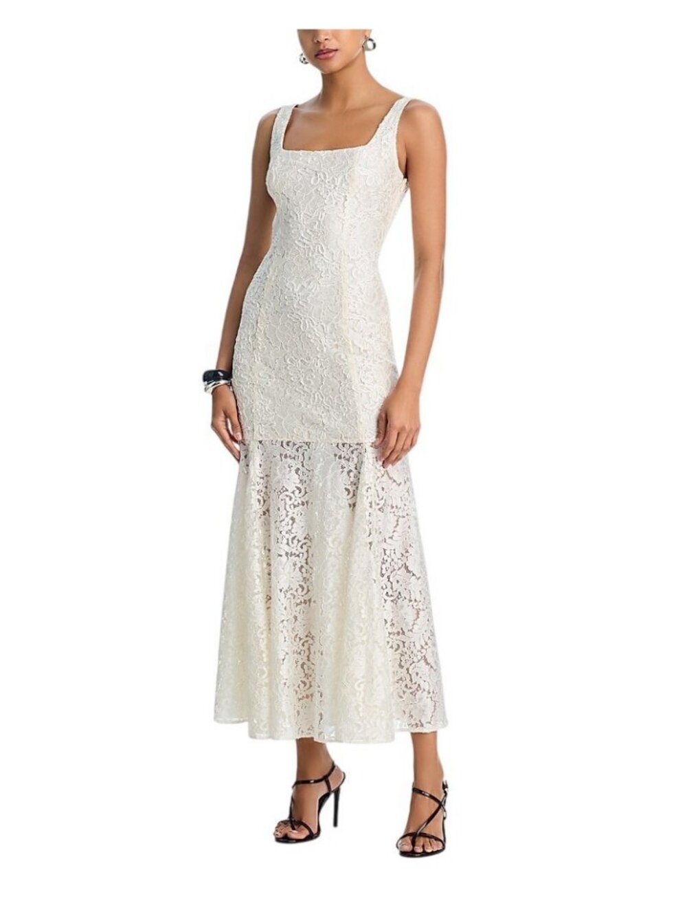 NWT Aqua Soutache Cord Lace Drop Waist Maxi Dress IDM12229 Ivory Off White XS
